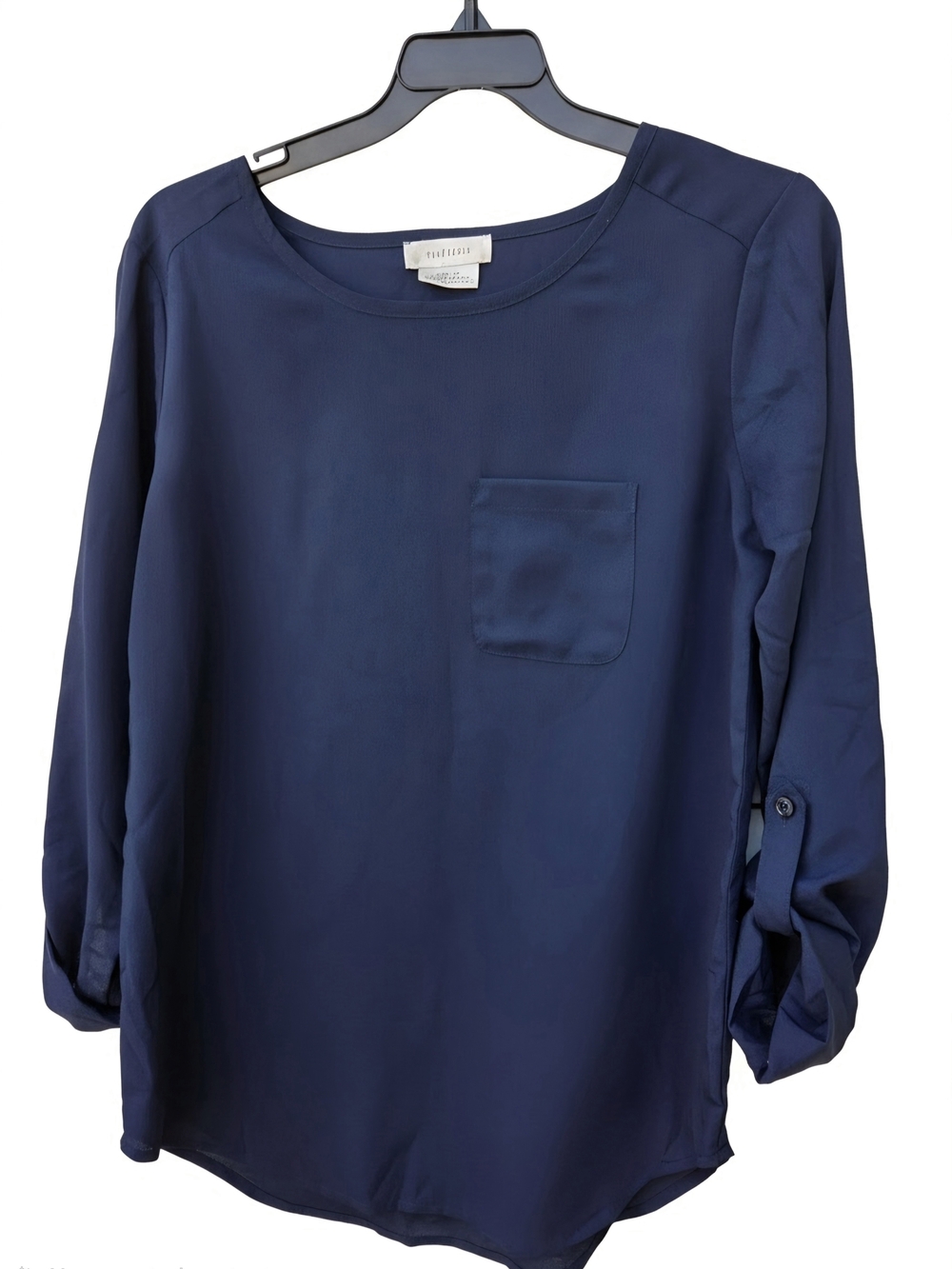 Van Heusen Navy Roll-Sleeve Pocket Blouse